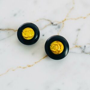 Luxury Black/Gold Upcycled Button Earrings 18mm